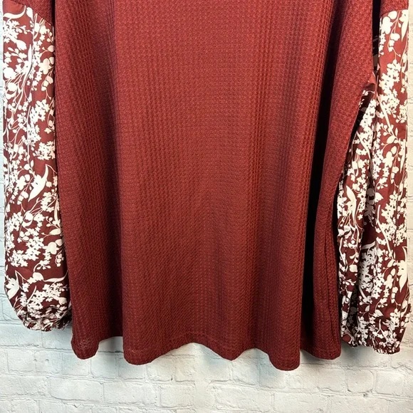 BloomChic Rust Waffle Knit Balloon Sleeve Top Plus Size 4X - Picture 5 of 7